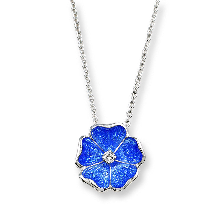Silver & Enamel Diamond Set Blue Rose Pendant