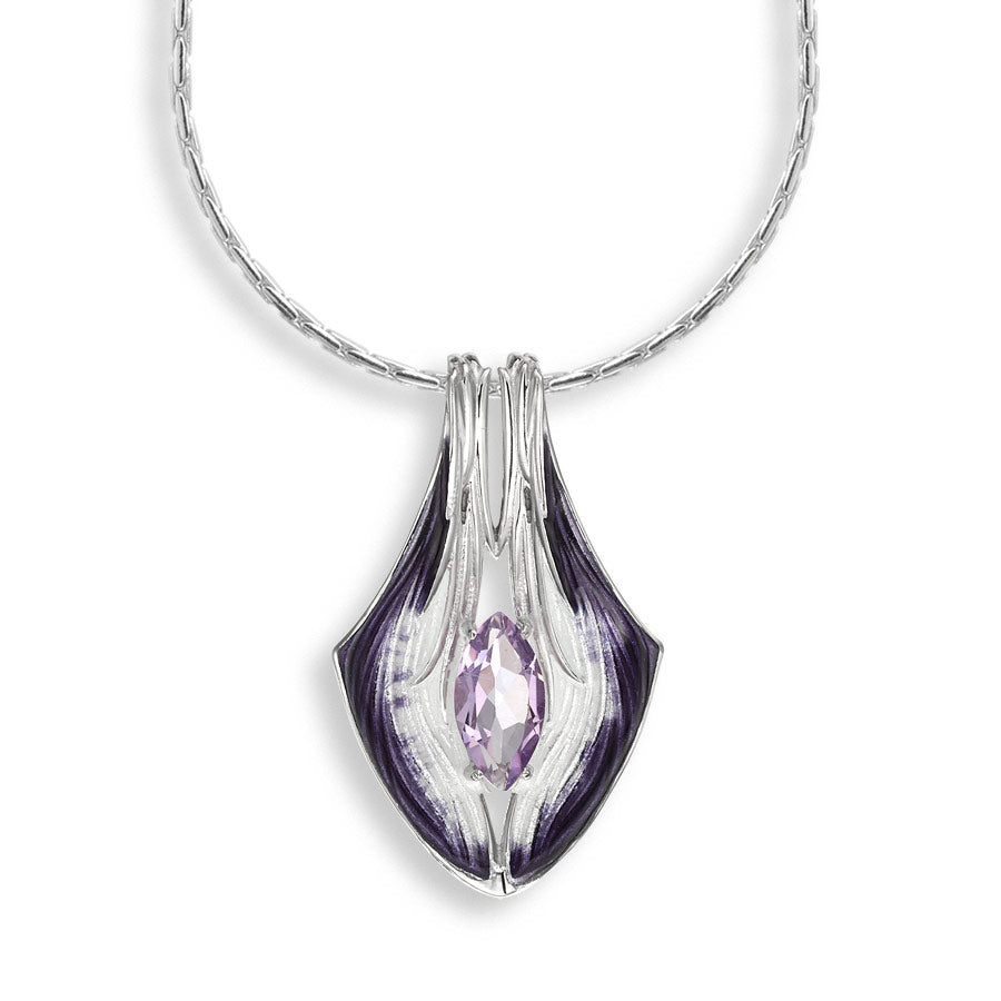 Silver & Enamel Marquise Cut Purple Amethyst Pendant