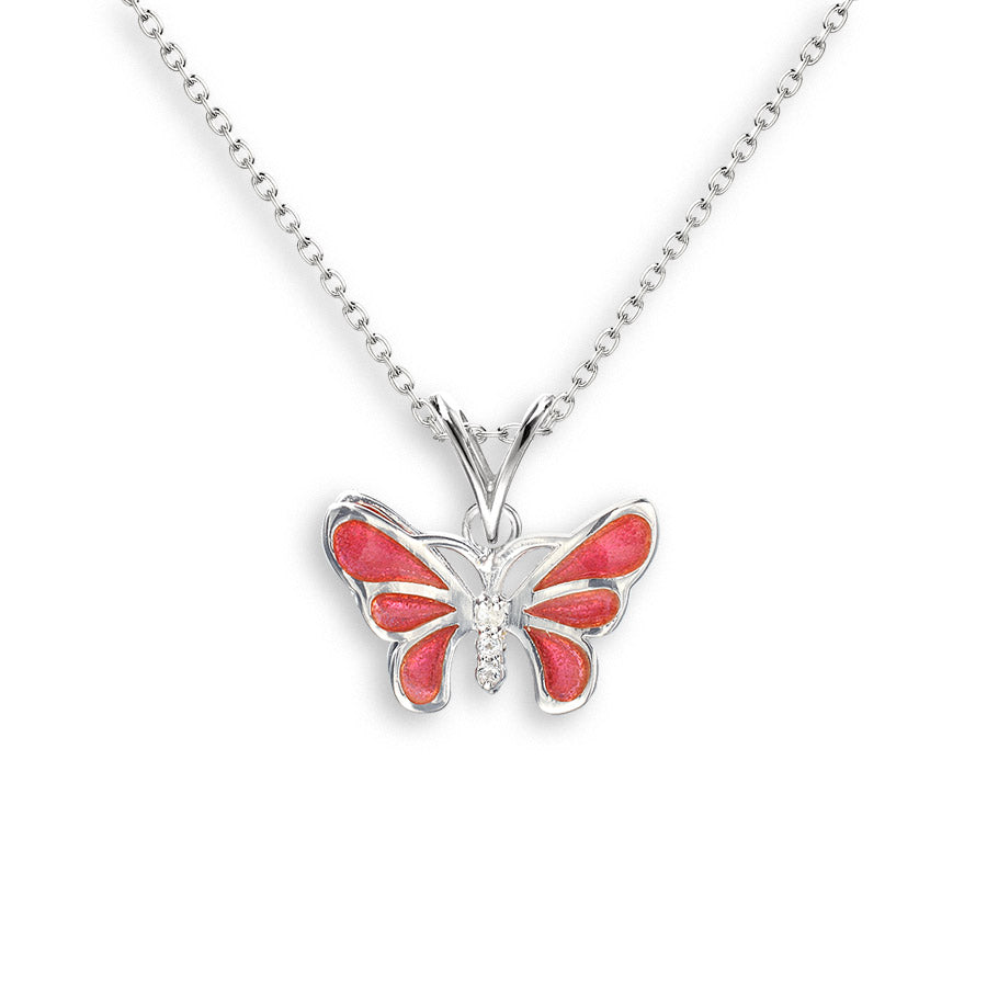 Silver & Enamel White Sapphire Set Pink Butterfly