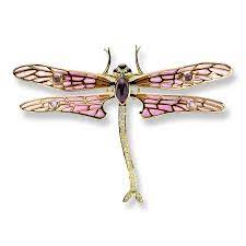 18ct Yellow Gold Enamel Set Large Dragonfly Brooch