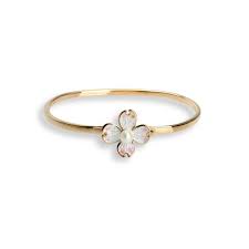 Rose Gold Plated Silver & Enamel Pearl Set Dogwood Bangle