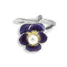 Silver & Enamel Pearl Set Purple Pansy Ring