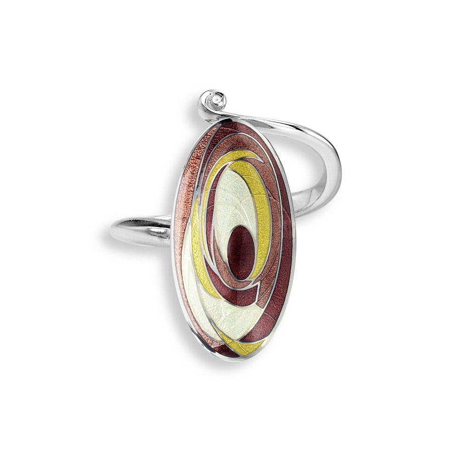 Silver & Enamel Oval Brown Abstract Ring