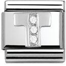 Composable Classic Alphabeth Stainless Steel Cub. Zirc And 925 Silver (T)