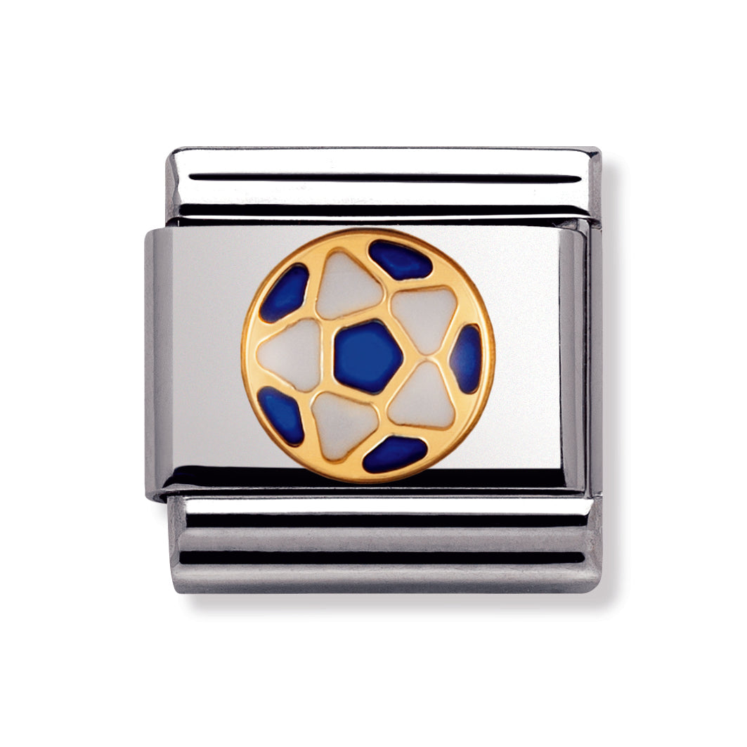 Composable Classic Italian White and blue Football In Stainless Steel With Enamel And 18k Gold