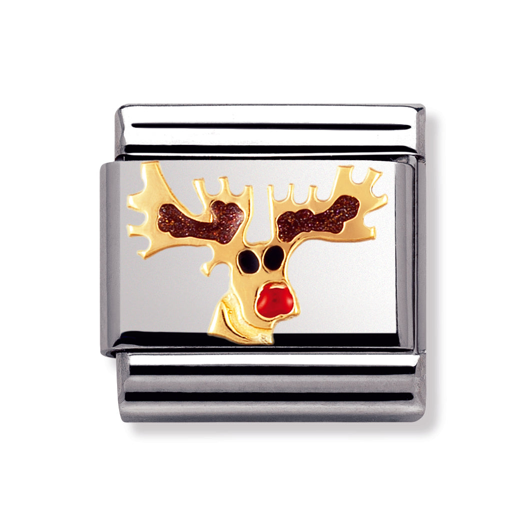 Composable Classic Stainless Steel With Enamel And 18k Gold Christmas - Reindeer
