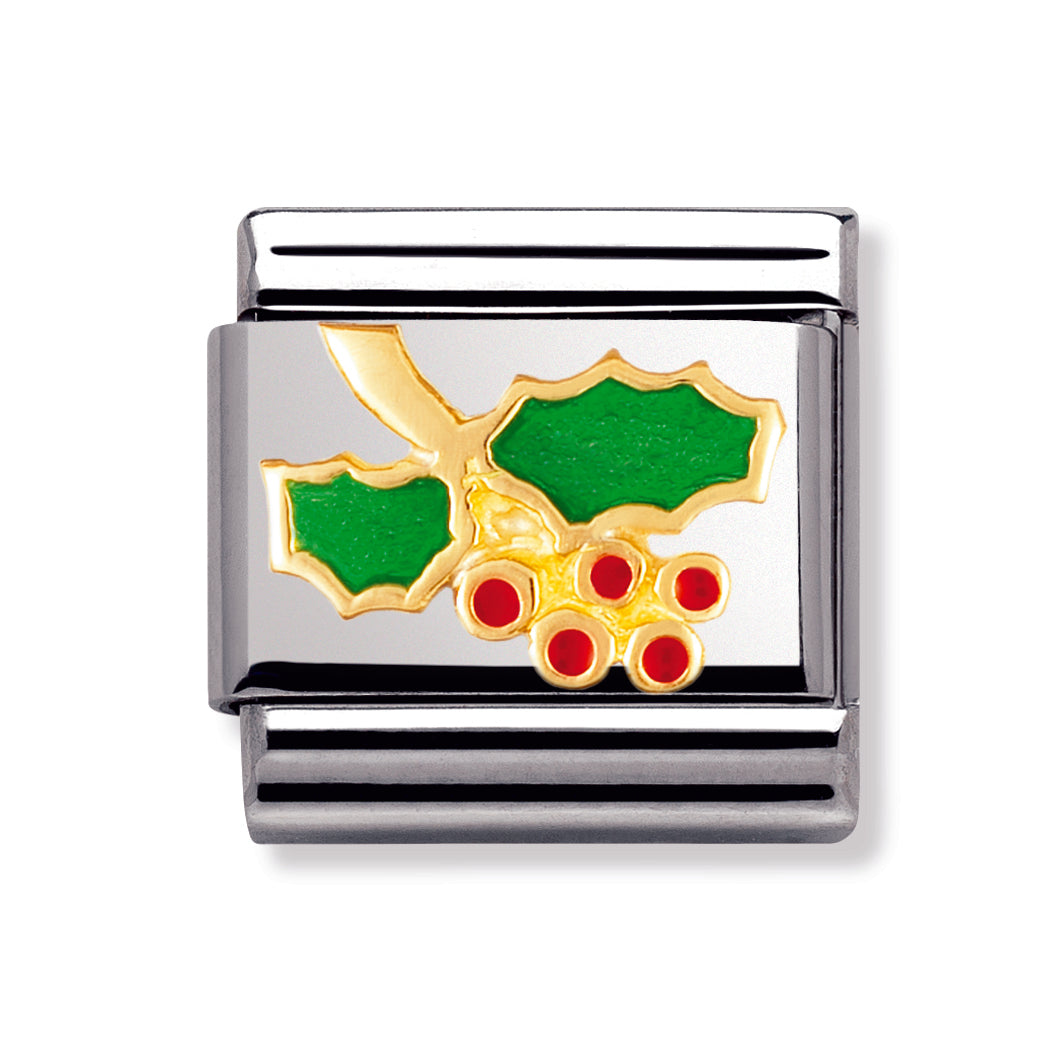 Composable Classic Stainless Steel With Enamel And 18k Gold Christmas - Christmas Holly