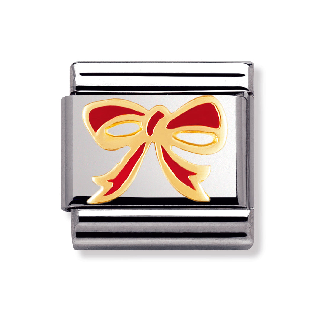 Composable Classic Stainless Steel With Enamel And 18k Gold Christmas - Red Bow