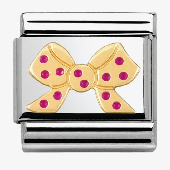 Composable Classic Stainless Steel With Enamel And 18k Gold Pois - fuchsia ribbon