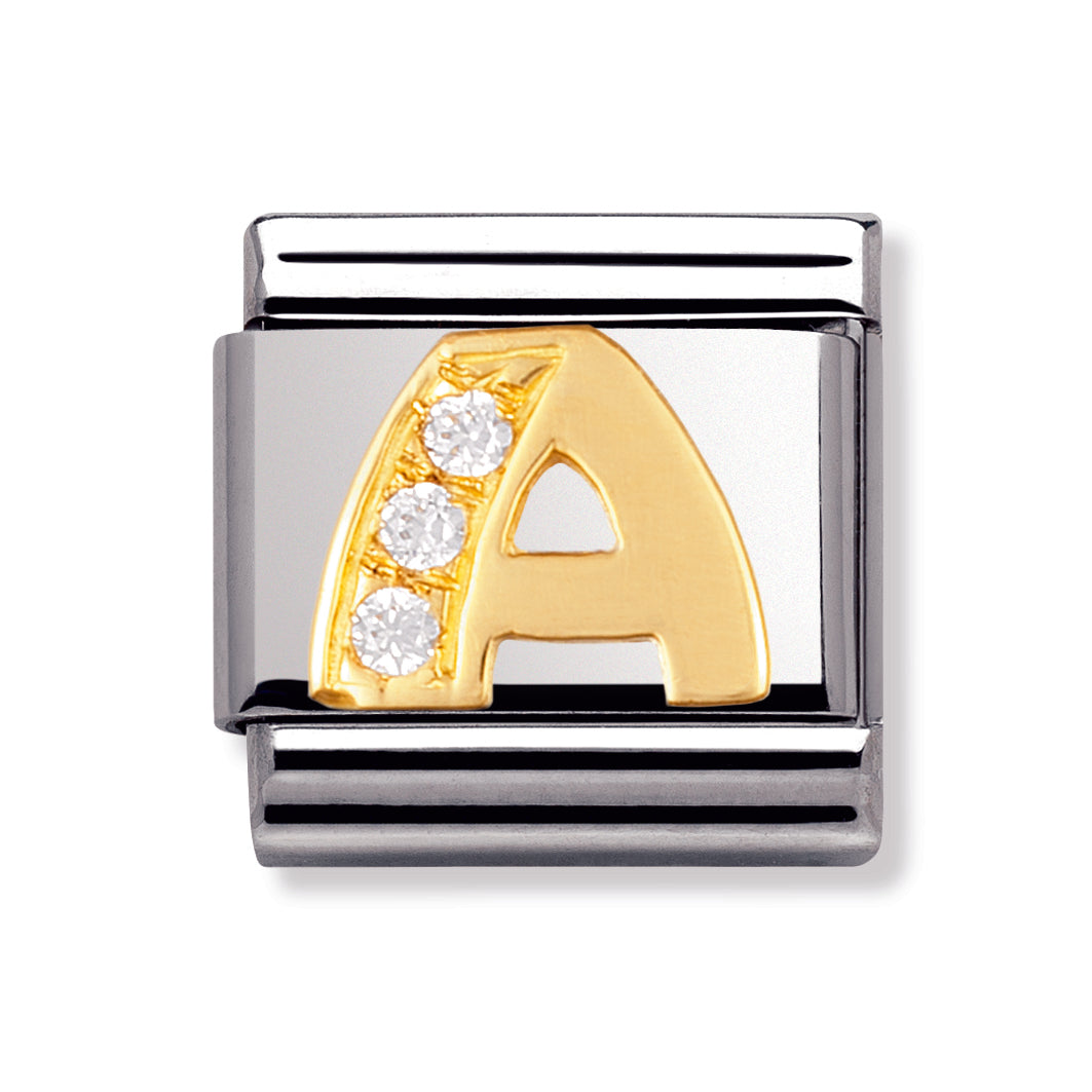 Composable Classic Letters In Stainless Steel With 18k Gold And Cubic Zirconia (A)