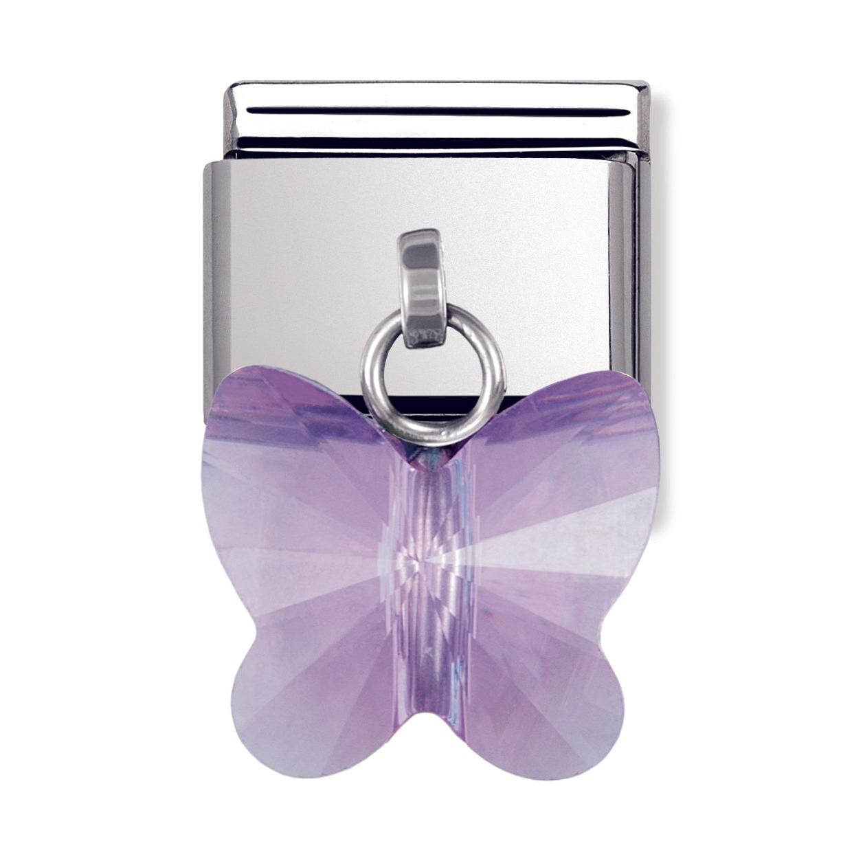 Composable Classic Links In Stainless Steel With Swarowski Butterflies (Violet)