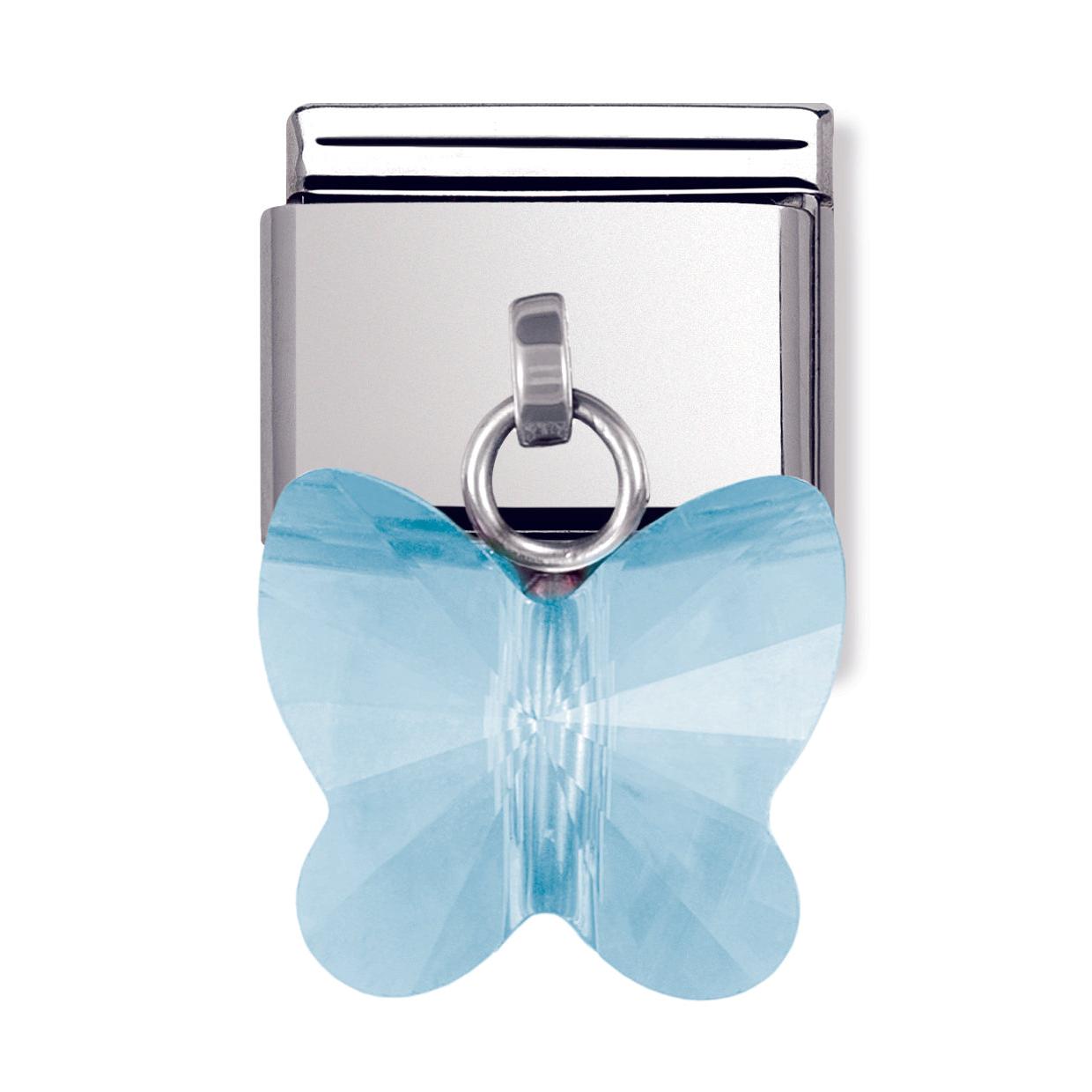 Composable Classic Links In Stainless Steel With Swarowski Butterflies (Light blue)