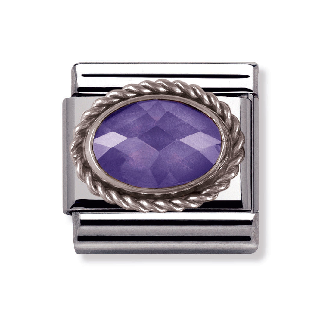 Composable Classic Faceted Cz In Stainless Steel With Sterling Silver Setting And Detail (Purple)