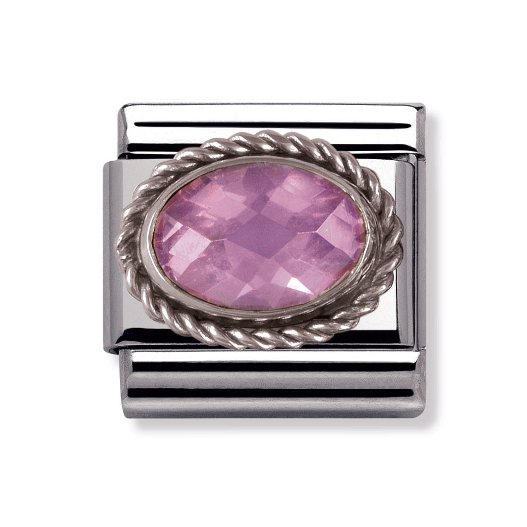 Composable Classic Faceted Cz In Stainless Steel With Sterling Silver Setting And Detail (Pink)