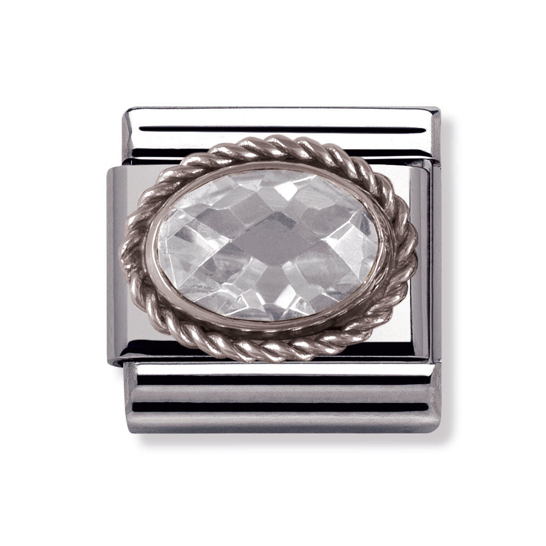 Composable Classic Faceted Cz In Stainless Steel With Sterling Silver Setting And Detail (White)