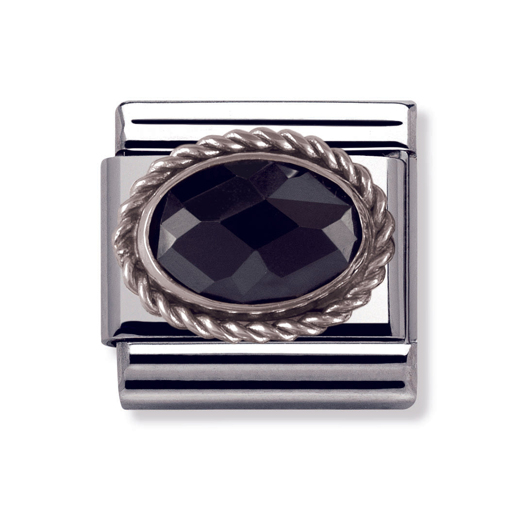 Composable Classic Faceted Cz In Stainless Steel With Sterling Silver Setting And Detail (Black)