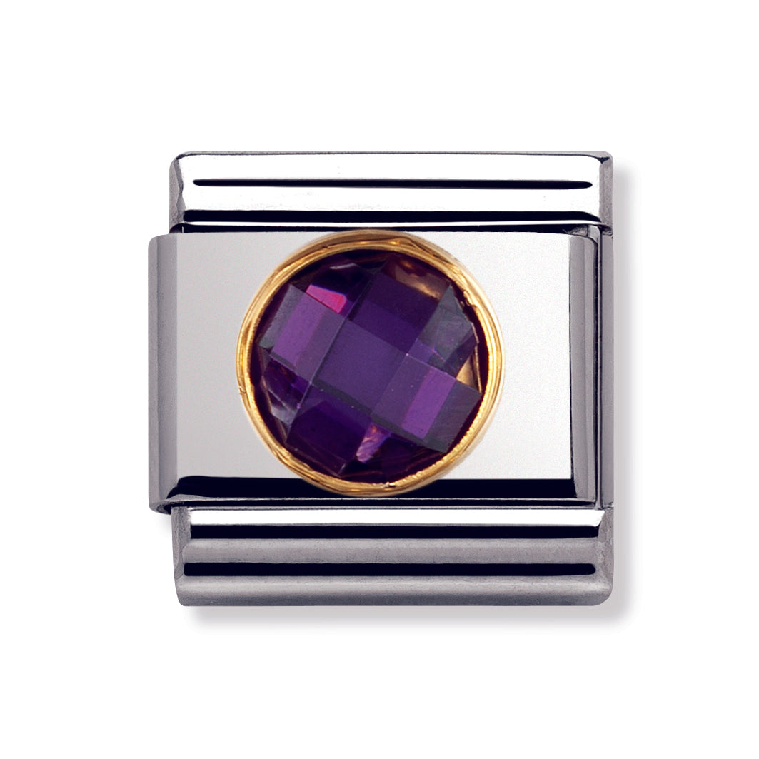 Composable Classic round Faceted Purple Cz in 18k gold surround