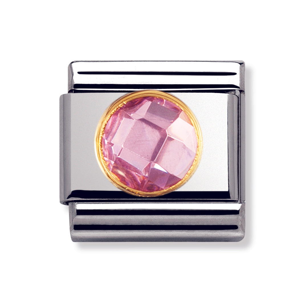 Composable Classic round Faceted Pink Cz in 18k gold surround