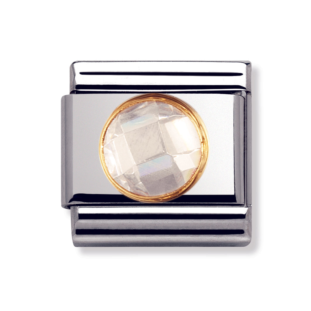 Composable Classic round Faceted White Cz in 18k gold surround