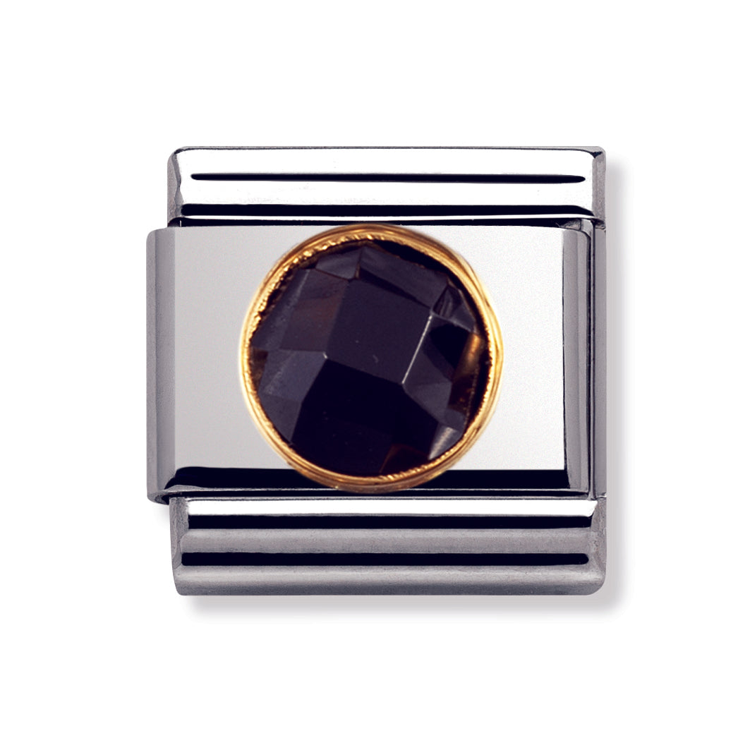 Composable Classic round Faceted Black Cz in 18k gold surround