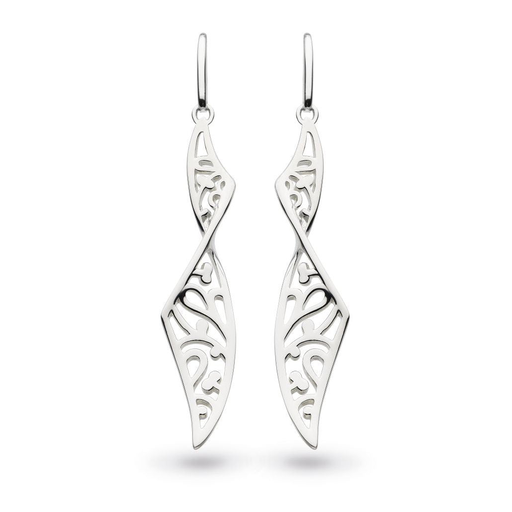 Silver Blossom Flourish Twist Drop Earrings