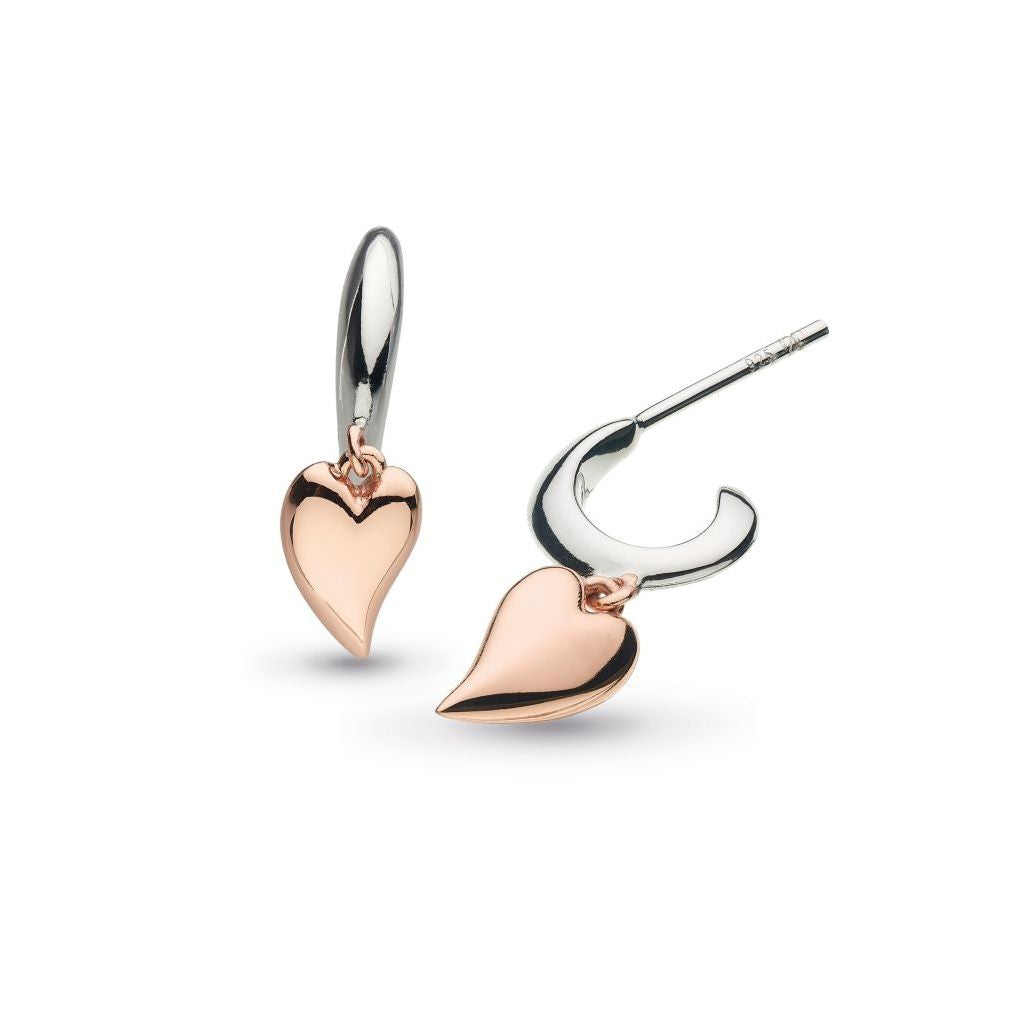 Silver & Rose Gold Plated Desire Kiss Blush Mini Heart Hoop Drop Earrings