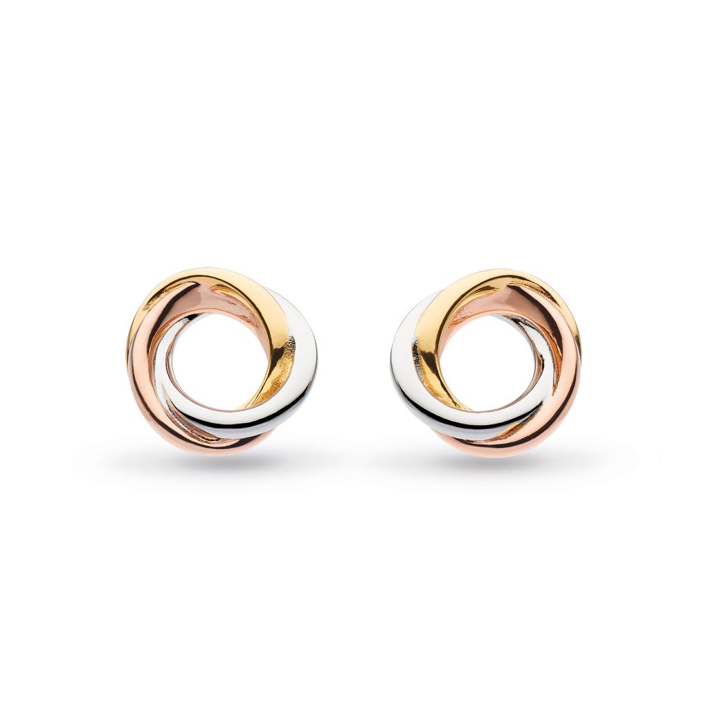 Silver & Yellow and Rose Gold Plated Bevel Cirque Trilogy Stud Earrings