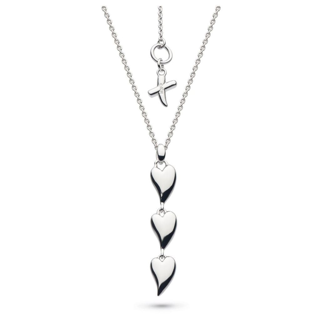 Rhodium Plated Silver Desire Kiss Triple Hearts Necklace