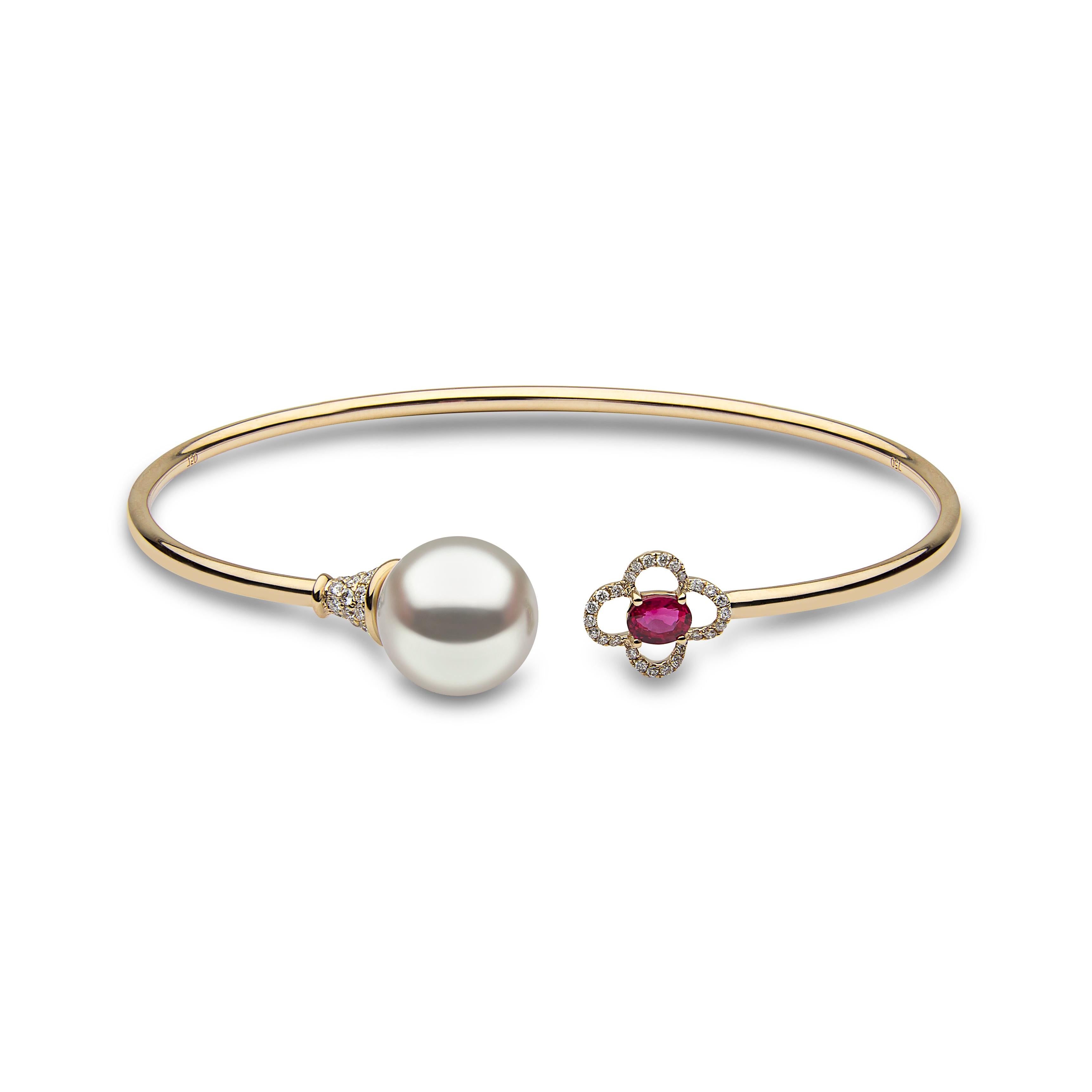 18ct Yellow Gold South Sea Pearl, Ruby & Diamond Set Bangle
