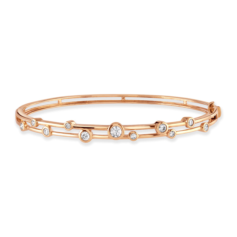 0.65ct Round Brilliant Cut Diamond Bubble 18ct Rose Gold Hinged Bangle