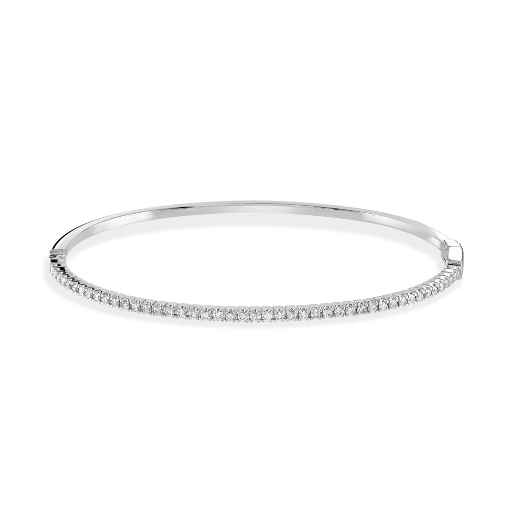 0.58ct Claw Set Round Brilliant Cut Diamond 18ct White Gold Hinged Bangle