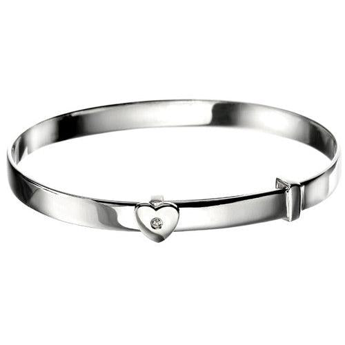 Silver Diamond Set Heart Baby Bangle
