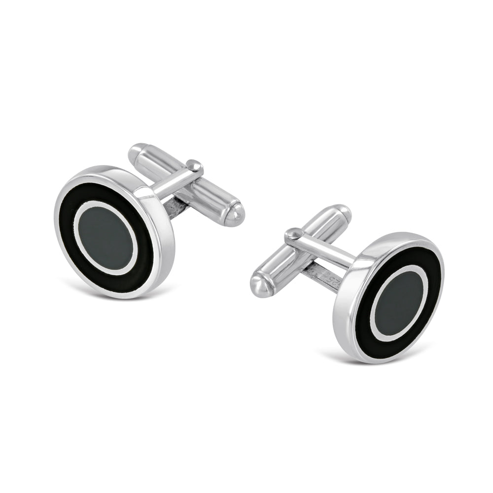 Silver & Enamel Circular Cufflinks
