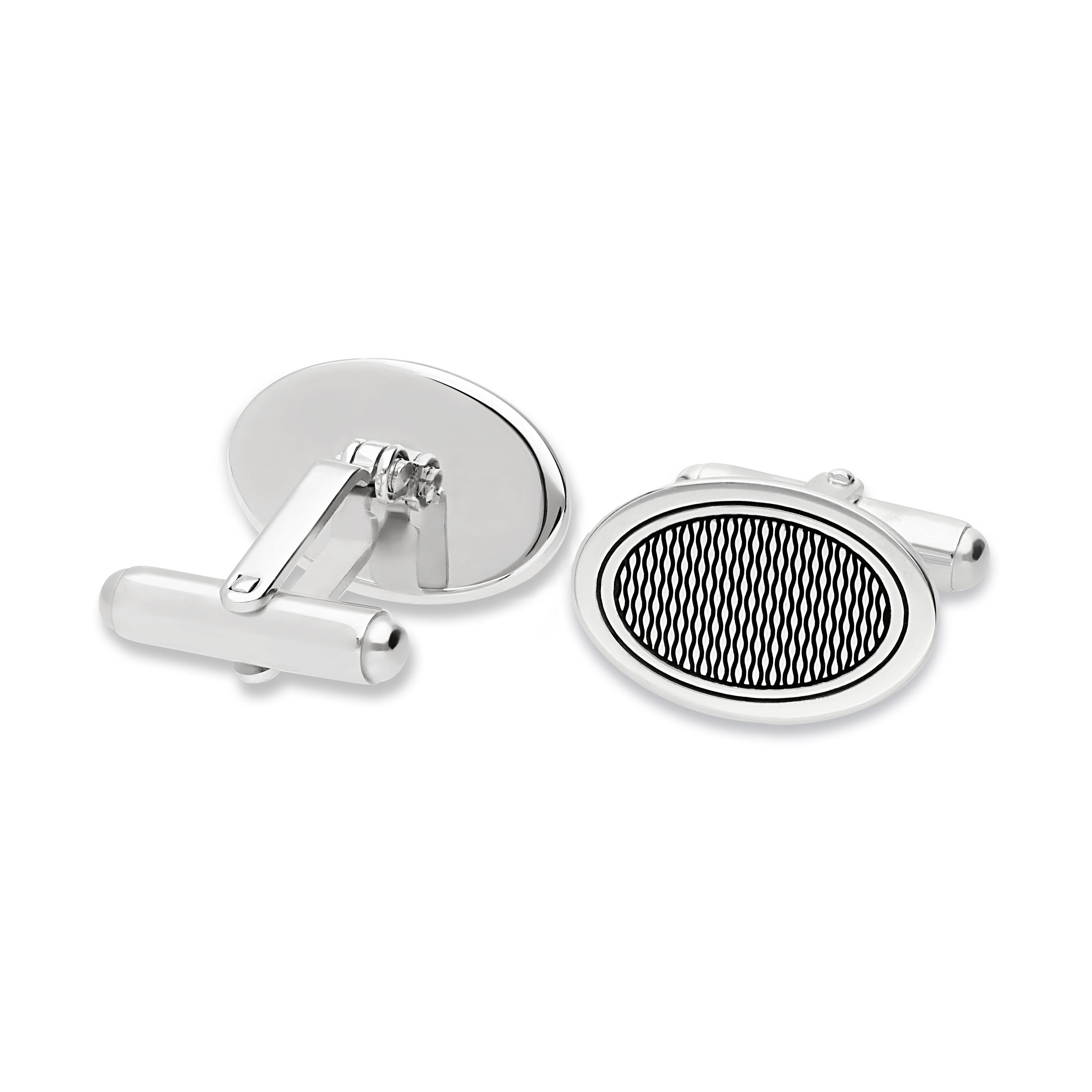 Silver Oval Patterned Cufflinks