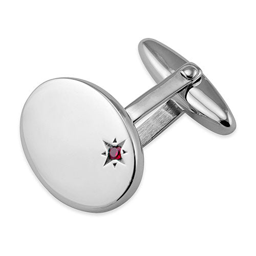 Silver Oval Ruby Offset Set Cufflinks