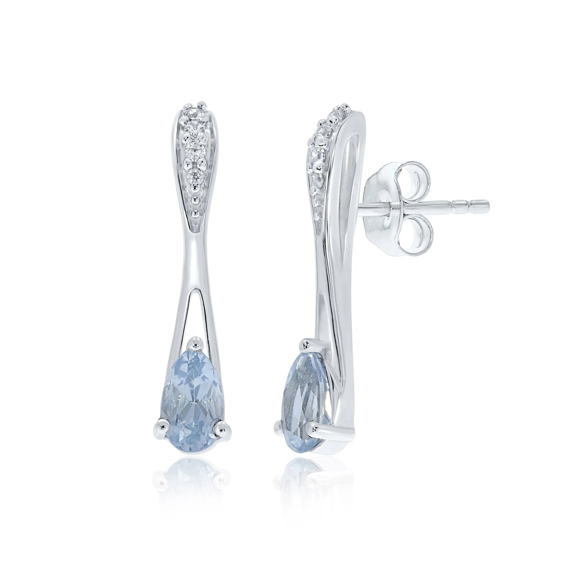 9ct White Gold Aquamarine & Diamond Drop earrings