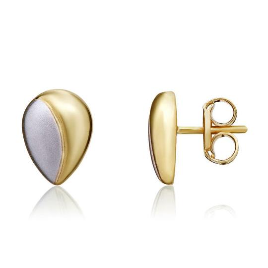 9ct Two Tone Yellow & White Gold Pear Stud Earrings 8x6mm