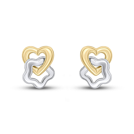9ct Yellow & White Gold Heart and Star Stud Earrings 10x8mm