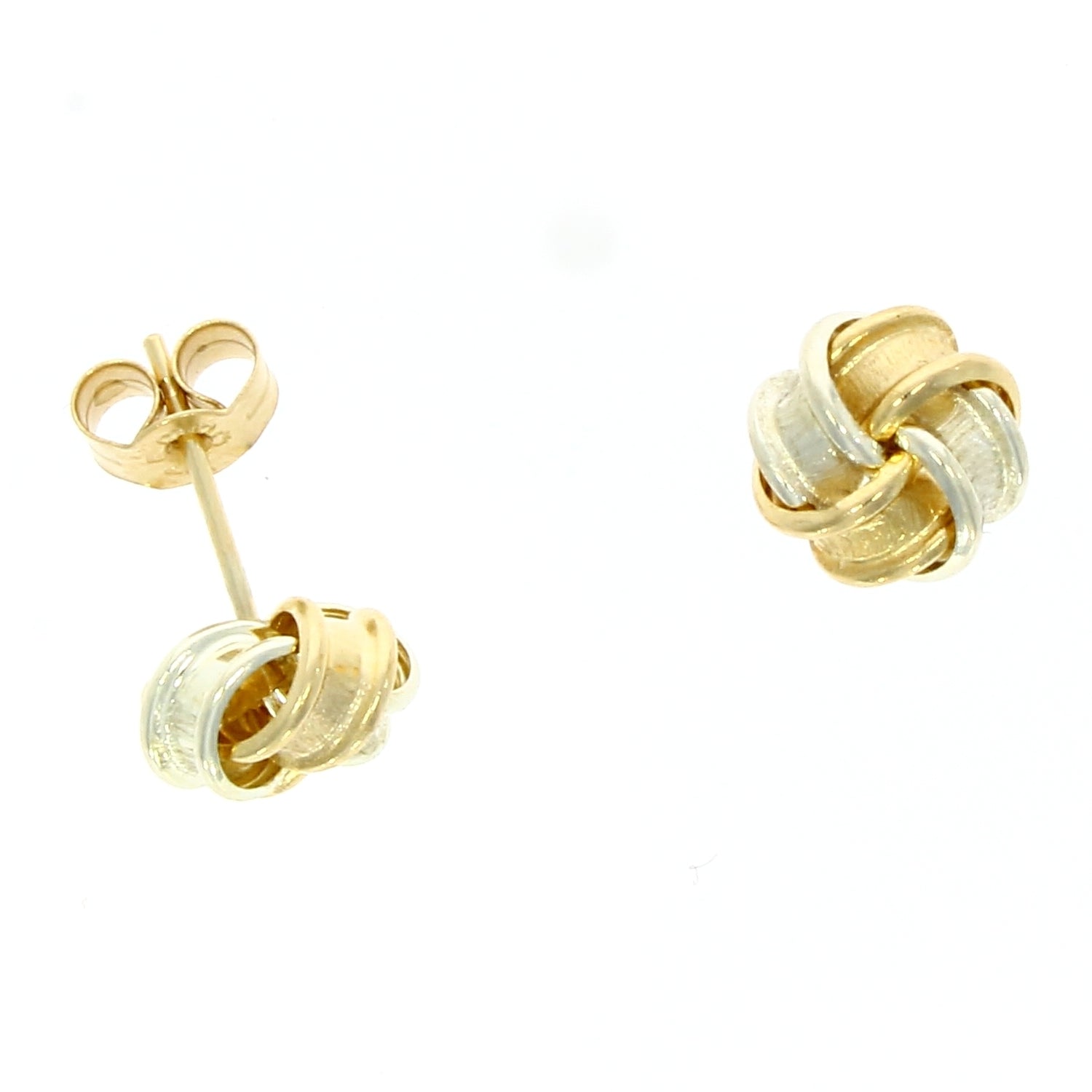 9ct Yellow & White Gold Satin Finish Knot Stud Earrings