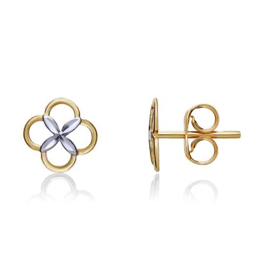 9ct white and yellow gold 4 Leaf Clover Stud