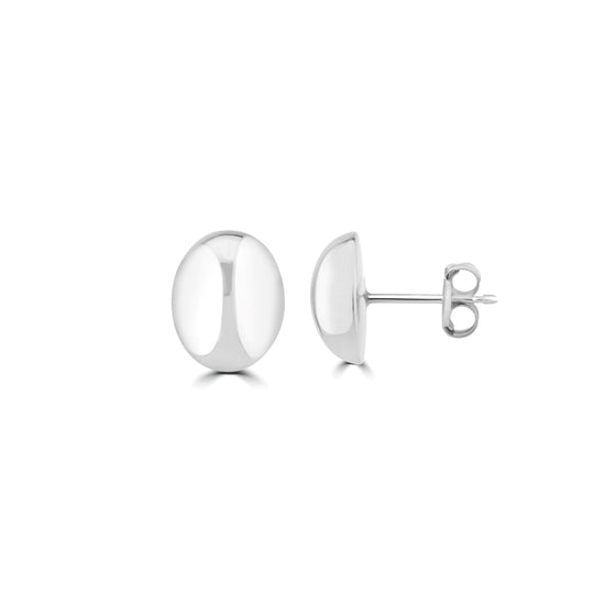 9ct White Gold Oval Button Stud Earrings