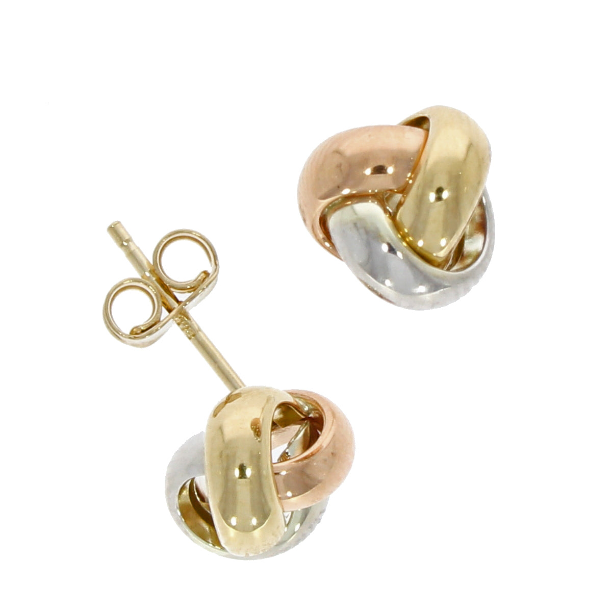 9ct Yellow, White & Rose Gold Knot Stud Earrings