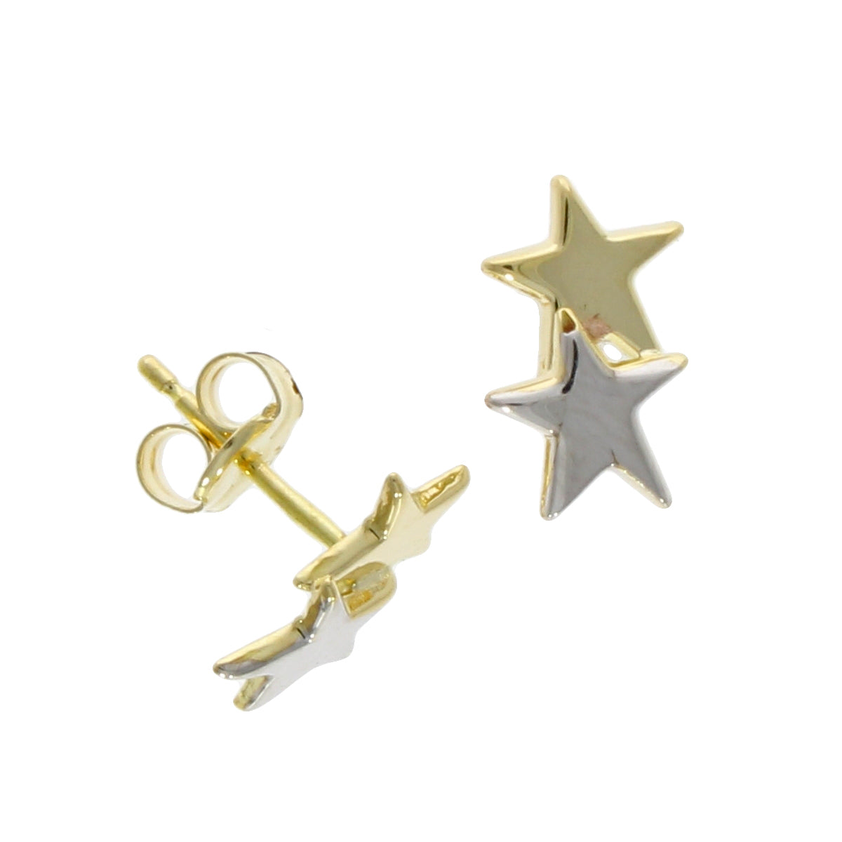 9ct Yellow & White Gold Double Star Stud Earrings