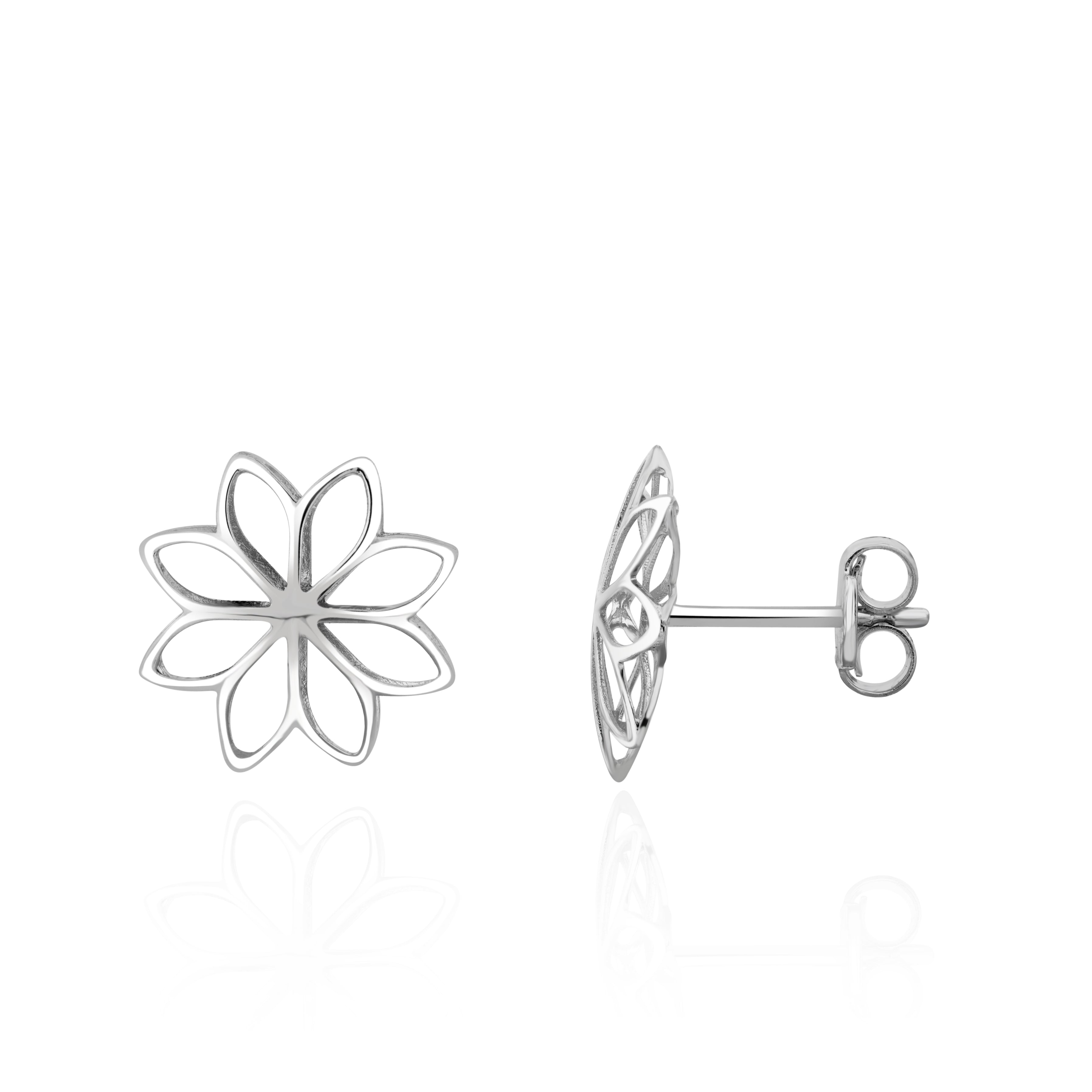 9ct White Gold Open Flower Stud Earrings