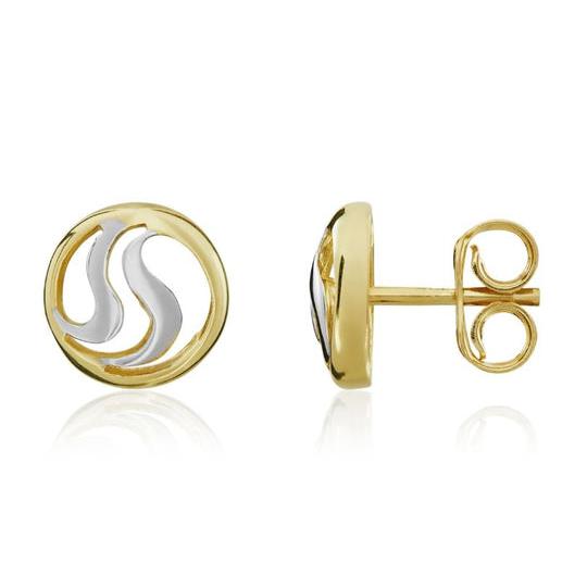 9ct White & Yellow Gold Circle-Wave Stud Earrings 8mm