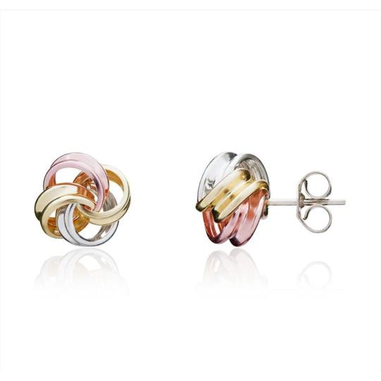 9ct Yellow, White & Rose Gold Double Thread Ribbon Loop Knot Stud