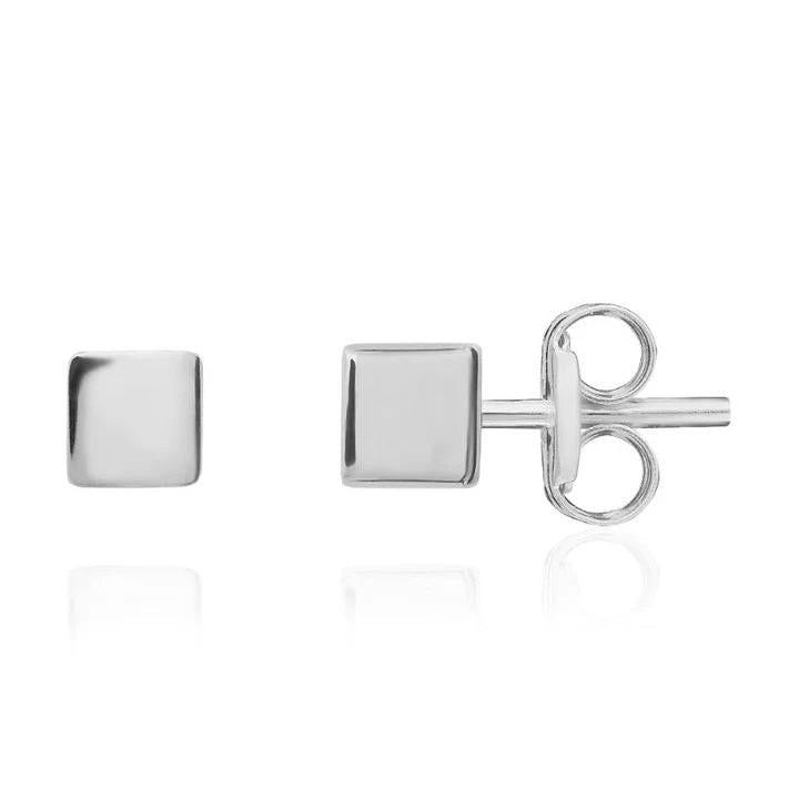 9ct White Gold 4mm Polished Cube Stud Earrings