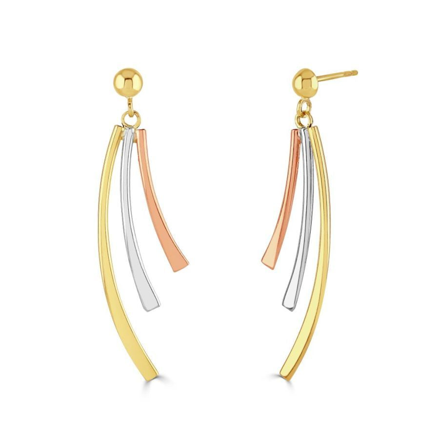 9ct rose, white and yellow gold 3row Curved Drop