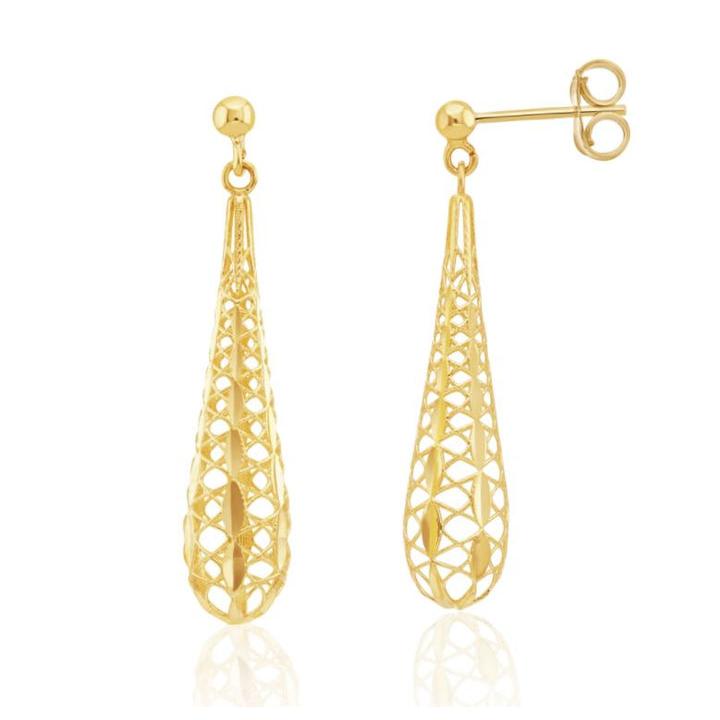 9ct Yellow Gold Openwork Torpedo Drop Earrings 47mm