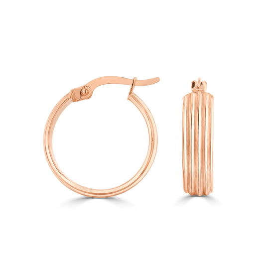 9ct Rose Gold Ribbed Wide Hoop